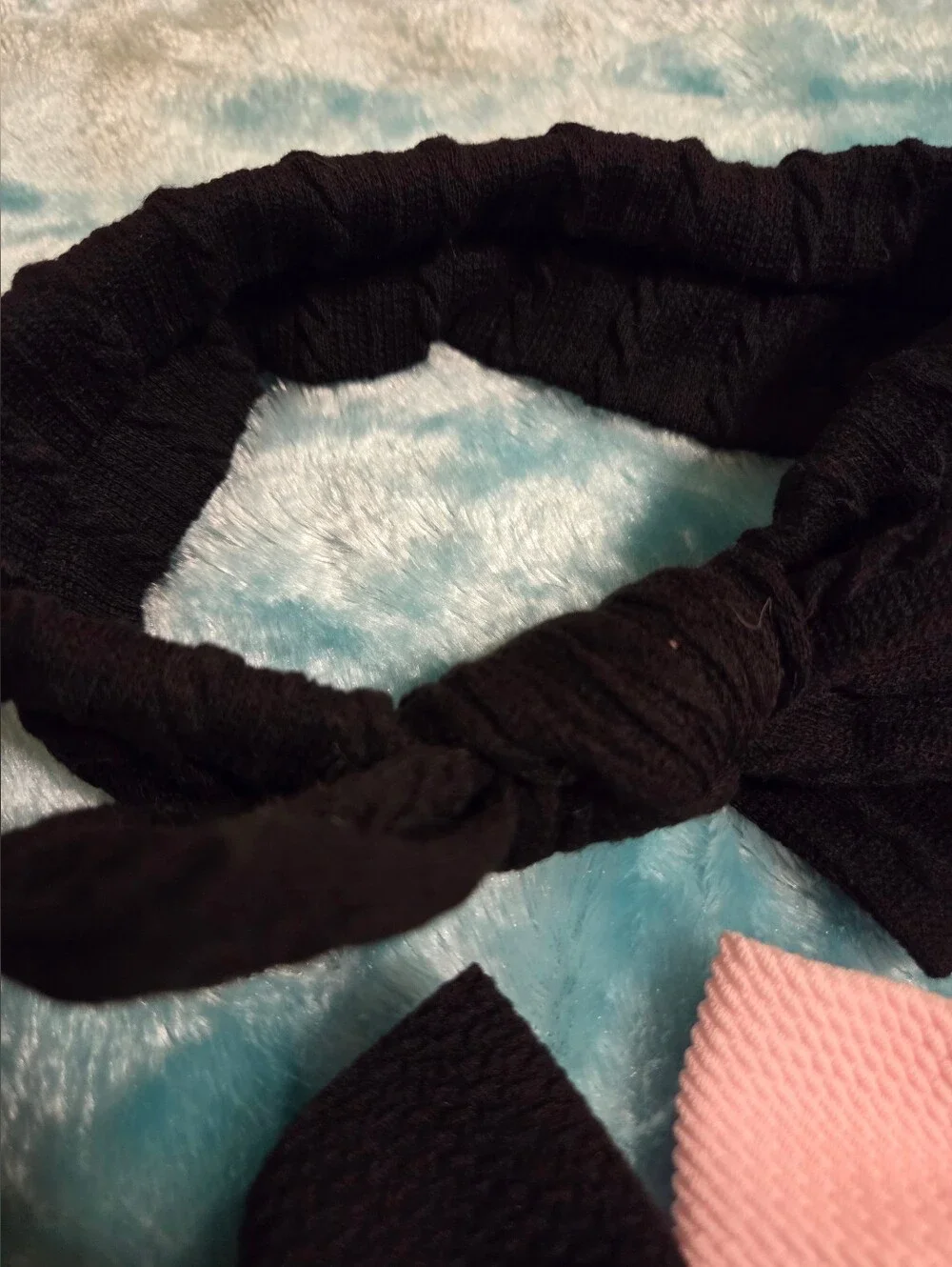 Kids Bow Headbands - Black & Pink Stretch Fabric Bows